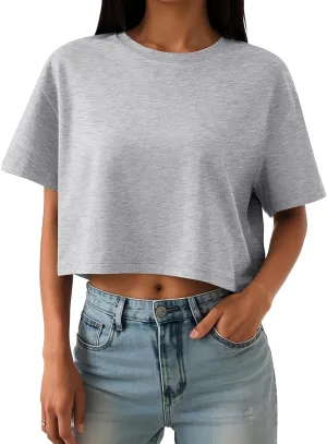 Trendy Queen Womens Crop Tops Oversized Workout Tshirts Short Sleeve Tees Summer Spring 2025 Casual Trendy Fashion Clothes