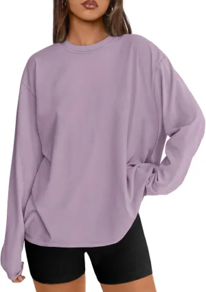 Trendy Queen Womens Oversized Long Sleeve T Shirts 2025 Basic Crewneck Tee Fall Tops Casual Workout Y2K Clothes