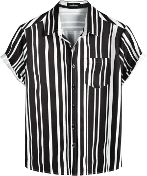 VATPAVE Mens Striped Summer Shirts Casual Button Down Short Sleeve Beach Stylish Untucked Hawaiian Shirts