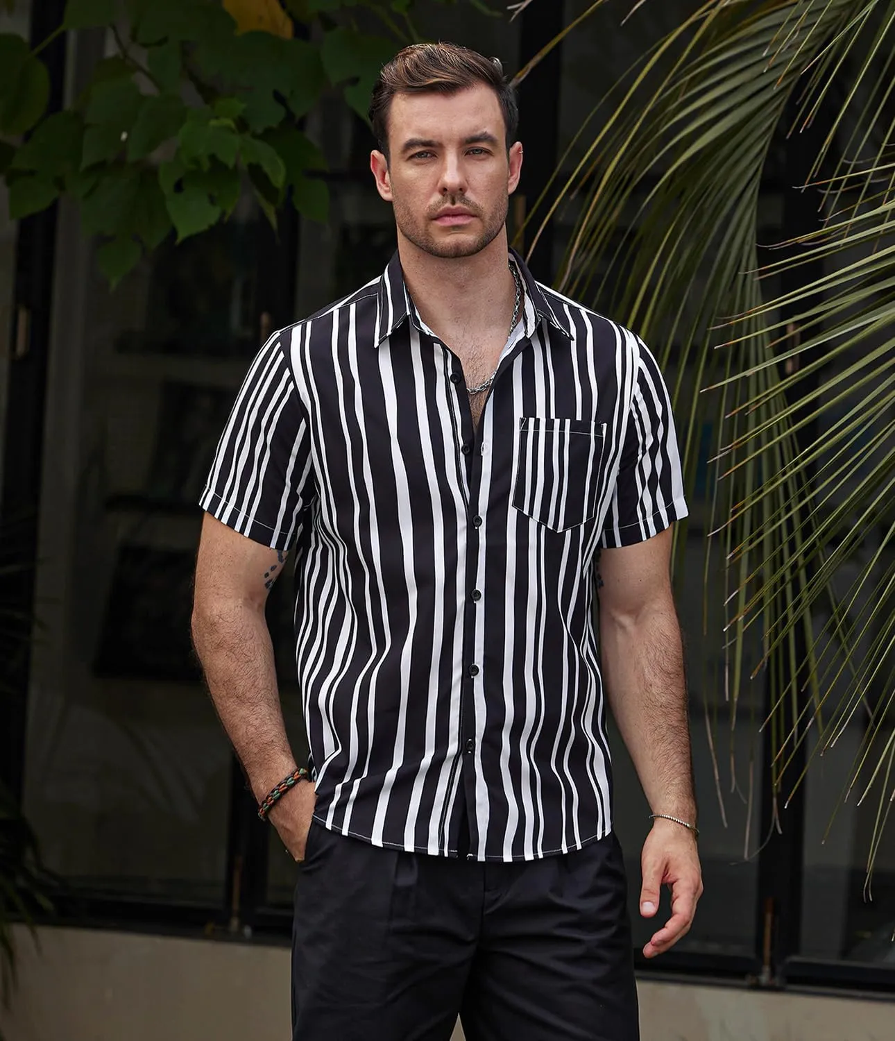 VATPAVE Mens Striped Summer Shirts Casual Button Down Short Sleeve Beach Stylish Untucked Hawaiian Shirts
