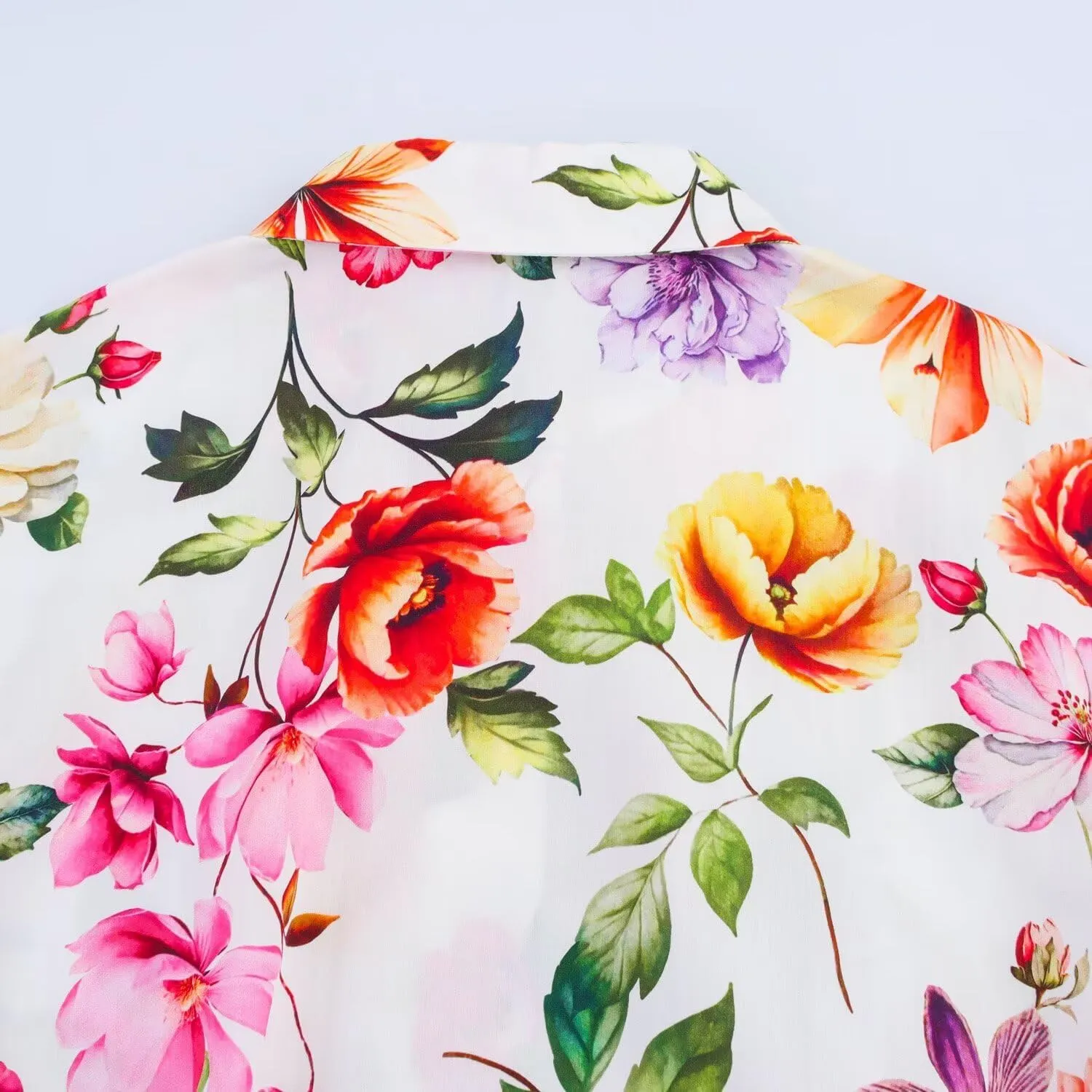 Women's Stylish Floral Printed Poplin Tie-Sleeve Midi Dress with Belt, Lapel Collar Button Down Shirt Dress